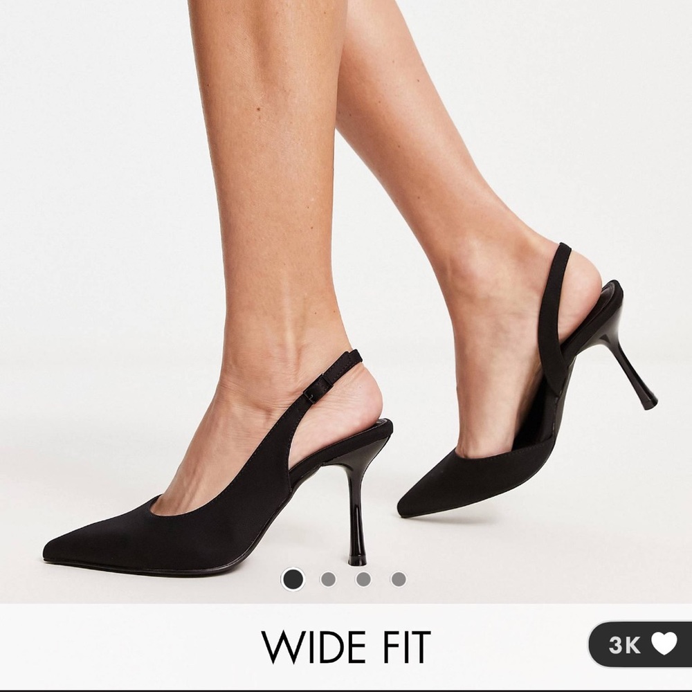 ASOS DESIGN Wide Fit Simmer slingback stiletto mid shoes in black size 10
